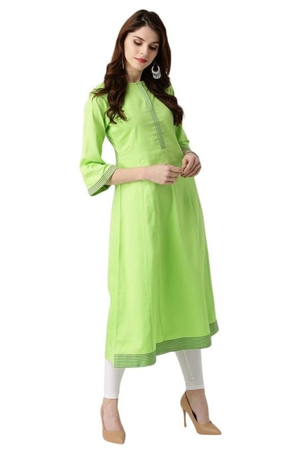 Libas Lime Regular Fit Cotton A-Line Kurta Libas Lime Regular Fit Cotton A-Line Kurta