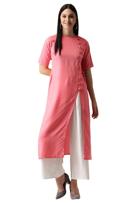 Libas Pink Regular Fit Rayon Straight Kurta Libas Pink Regular Fit Rayon Straight Kurta