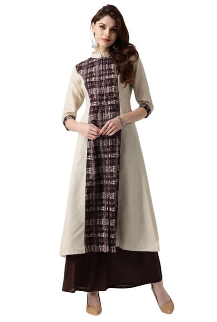 Libas Beige Printed Cotton A-Line Kurta Libas Beige Printed Cotton A-Line Kurta