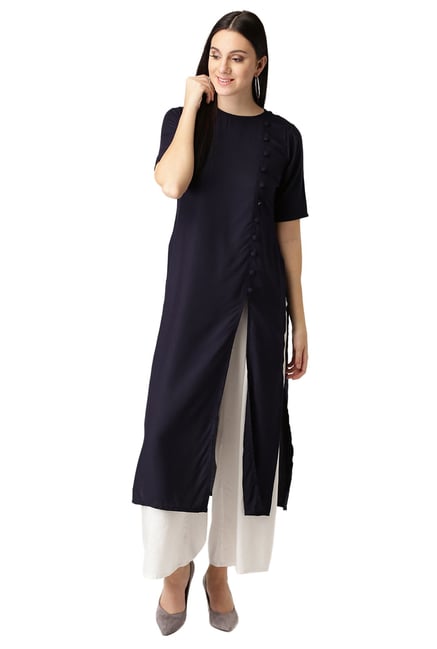 Libas Navy Regular Fit Rayon Straight Kurta Libas Navy Regular Fit Rayon Straight Kurta