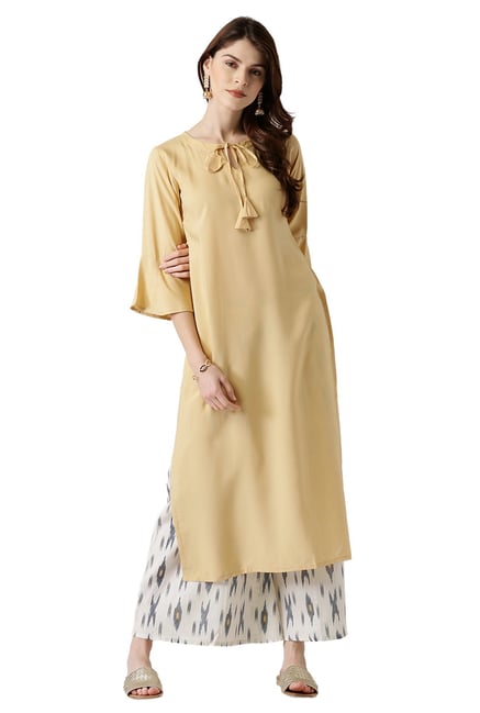 Libas Beige Regular Fit Rayon Straight Kurta Libas Beige Regular Fit Rayon Straight Kurta