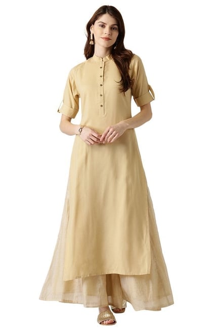 Libas Beige Regular Fit Rayon Straight Kurta Libas Beige Regular Fit Rayon Straight Kurta