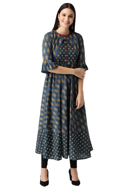 Libas Navy Paisley Print Cotton Anarkali Kurta Libas Navy Paisley Print Cotton Anarkali Kurta