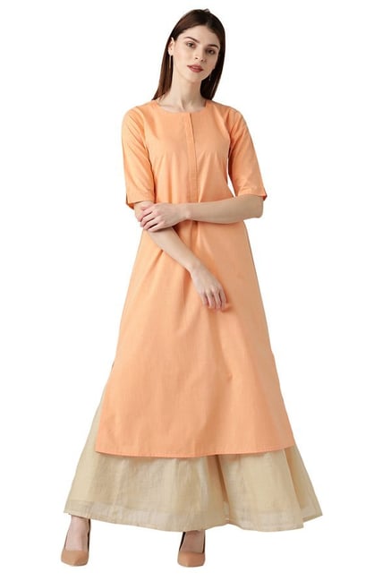 Libas Orange Regular Fit Cotton Straight Kurta Libas Orange Regular Fit Cotton Straight Kurta