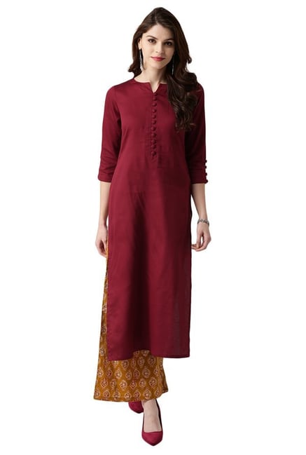 Libas Maroon Regular Fit Cotton Straight Kurta Libas Maroon Regular Fit Cotton Straight Kurta
