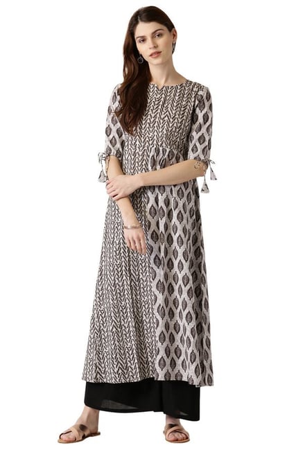 Libas Brown Printed Cotton A-Line Kurta Libas Brown Printed Cotton A-Line Kurta