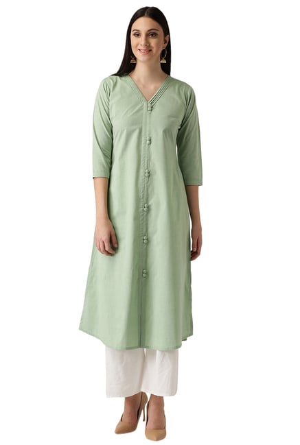 Libas Green Regular Fit Cotton A-Line Kurta Libas Green Regular Fit Cotton A-Line Kurta