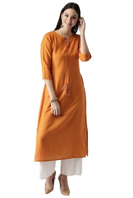 Libas Orange Regular Fit Rayon A-Line Kurta Libas Orange Regular Fit Rayon A-Line Kurta