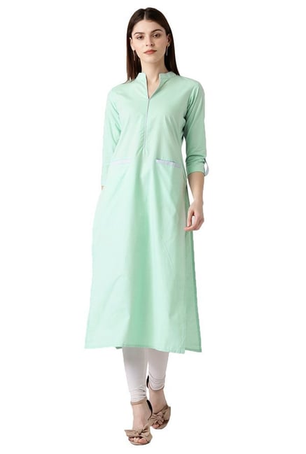 Libas Green Regular Fit Cotton Straight Kurta Libas Green Regular Fit Cotton Straight Kurta