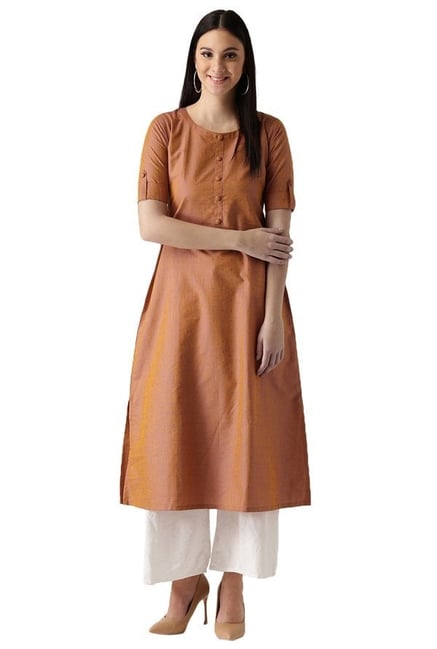 Libas Rust Printed Cotton A-Line Kurta Libas Rust Printed Cotton A-Line Kurta