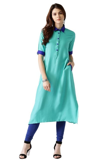 Libas Blue Regular Fit Rayon A-Line Kurta Libas Blue Regular Fit Rayon A-Line Kurta