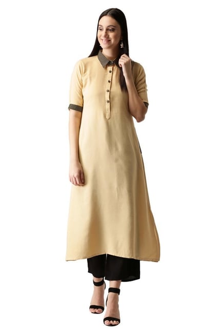 Libas Beige Regular Fit Rayon A-Line Kurta Libas Beige Regular Fit Rayon A-Line Kurta