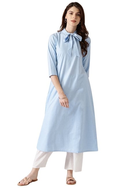 Libas Blue Textured Cotton A-Line Kurta Libas Blue Textured Cotton A-Line Kurta