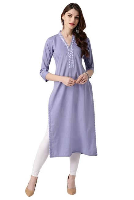 Libas Purple Textured Cotton Straight Kurta Libas Purple Textured Cotton Straight Kurta