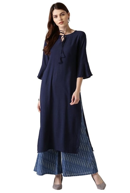 Libas Navy Regular Fit Rayon Straight Kurta Libas Navy Regular Fit Rayon Straight Kurta