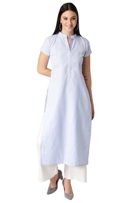 Libas Blue Checks Polyester Straight Kurta Libas Blue Checks Polyester Straight Kurta