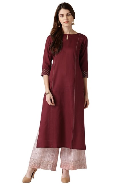 Libas Maroon Regular Fit Cotton Straight Kurta Libas Maroon Regular Fit Cotton Straight Kurta