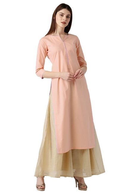 Libas Peach Printed Cotton Straight Kurta Libas Peach Printed Cotton Straight Kurta