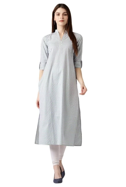 Libas Off White Checks Cotton Straight Kurta Libas Off White Checks Cotton Straight Kurta