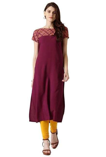 Libas Maroon Printed Polyester Straight Kurta Libas Maroon Printed Polyester Straight Kurta