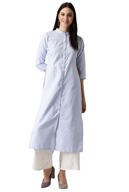 Libas Blue Checks Polyester Straight Kurta Libas Blue Checks Polyester Straight Kurta