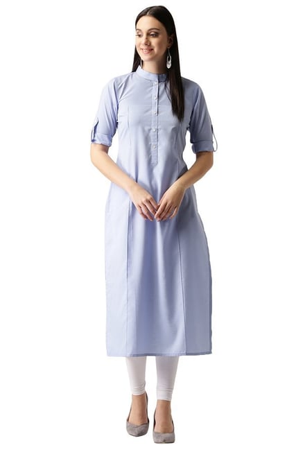 Libas Blue Regular Fit Polyester Straight Kurta Libas Blue Regular Fit Polyester Straight Kurta