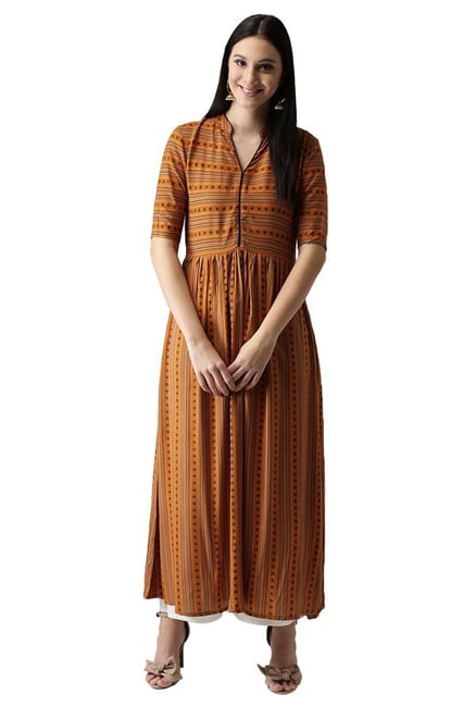 Libas Mustard Printed Rayon Anarkali Kurta Libas Mustard Printed Rayon Anarkali Kurta