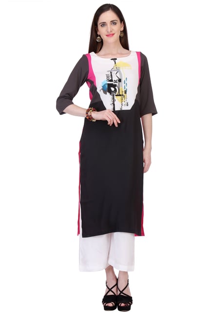 W Black Printed Cotton Kurta W Black Printed Cotton Kurta
