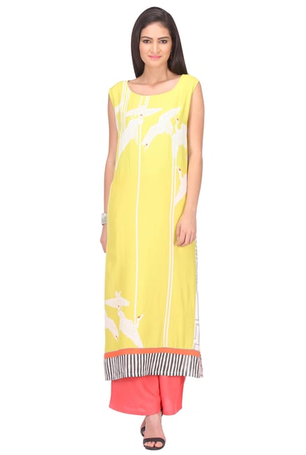 W Lime Printed Viscose Kurta W Lime Printed Viscose Kurta