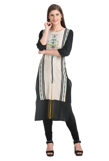 W Beige Printed Rayon Kurta W Beige Printed Rayon Kurta