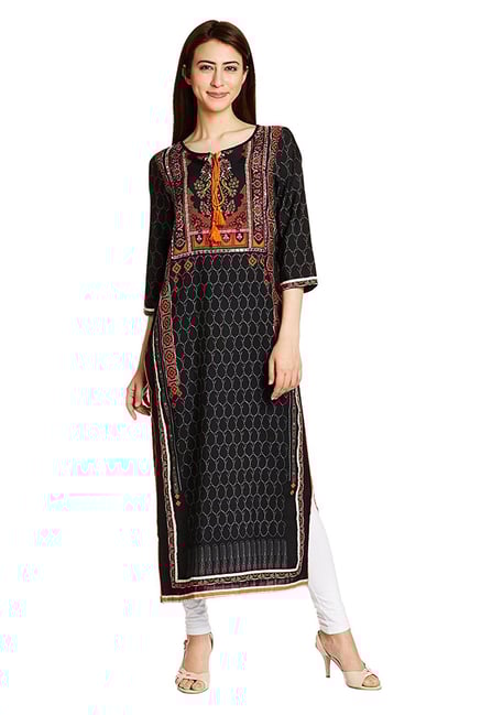 W Black Printed Polyester Kurta W Black Printed Polyester Kurta