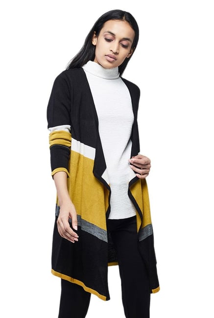 AND Mustard Textured Waterfall Front Open Shrug AND Mustard Textured Waterfall Front Open Shrug