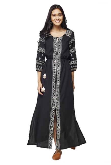 Global Desi Black & Off White Embroidered Maxi Dress Global Desi Black & Off White Embroidered Maxi Dress