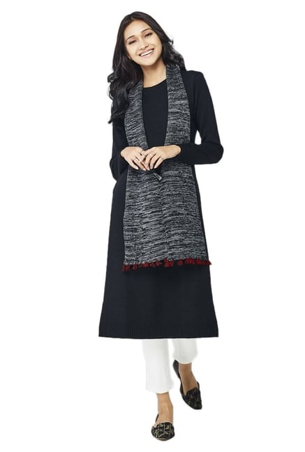 Global Desi Black Textured Acrylic Kurta Global Desi Black Textured Acrylic Kurta