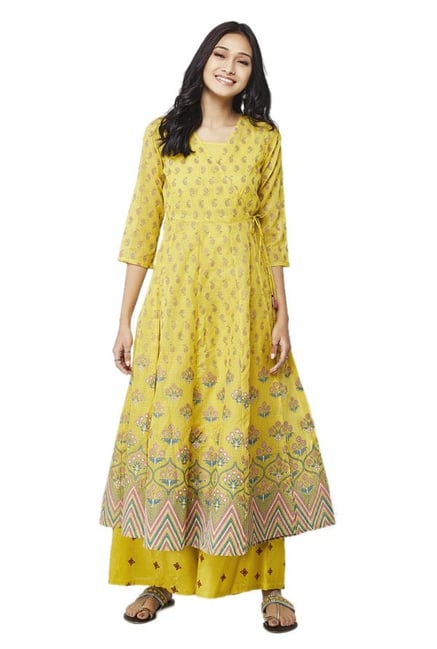 Global Desi Mustard Printed Kurta With Palazzo Global Desi Mustard Printed Kurta With Palazzo
