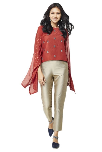 Global Desi Rust Embroidered Top Global Desi Rust Embroidered Top