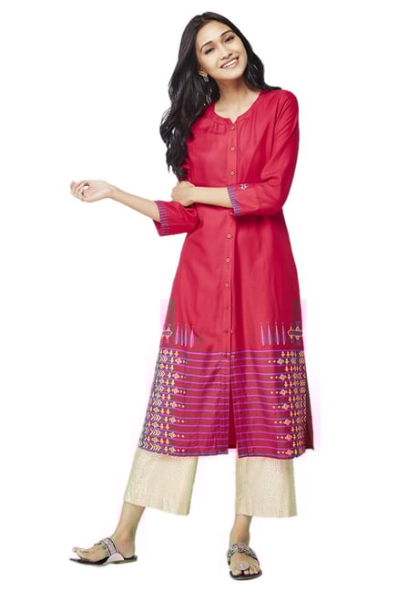 Global Desi Pink Printed Viscose Kurta Global Desi Pink Printed Viscose Kurta
