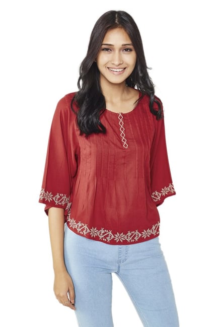 Global Desi Rust Embroidered Crop Top Global Desi Rust Embroidered Crop Top
