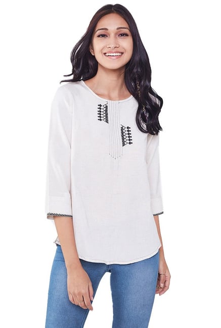 Global Desi Off White Embroidered Top Global Desi Off White Embroidered Top
