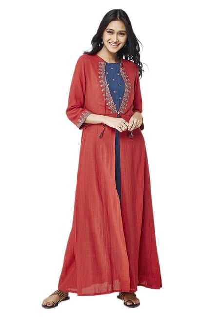 Global Desi Rust & Navy Maxi Dress With Jacket Global Desi Rust & Navy Maxi Dress With Jacket