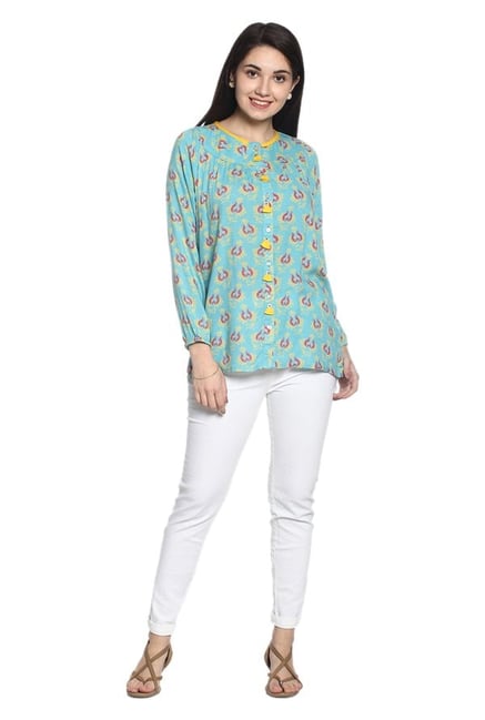 Soch Blue Printed Rayon Tunic Soch Blue Printed Rayon Tunic