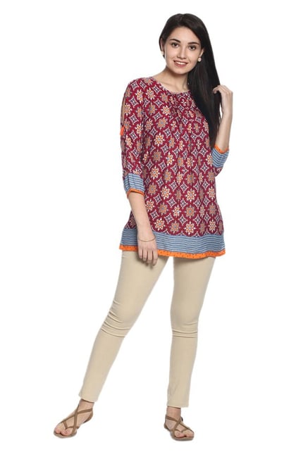 Soch Maroon Printed Rayon Tunic Soch Maroon Printed Rayon Tunic