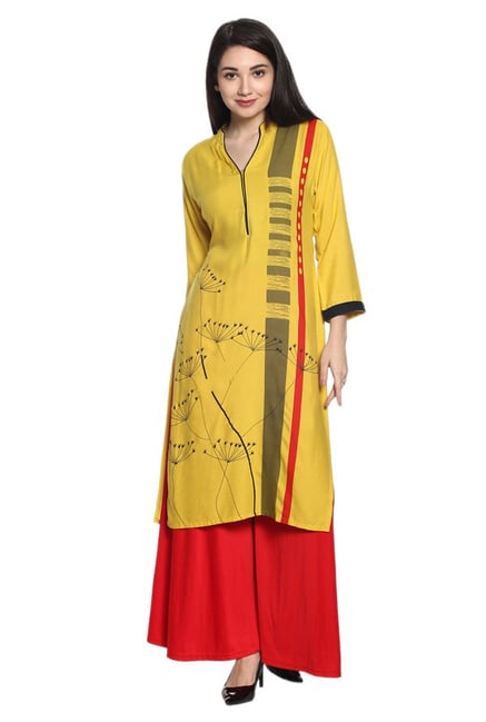 Soch Yellow Printed Rayon Kurta Soch Yellow Printed Rayon Kurta