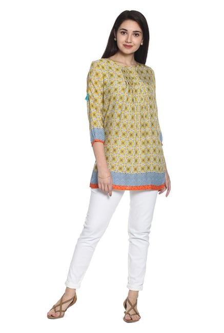 Soch Yellow Printed Rayon Tunic Soch Yellow Printed Rayon Tunic