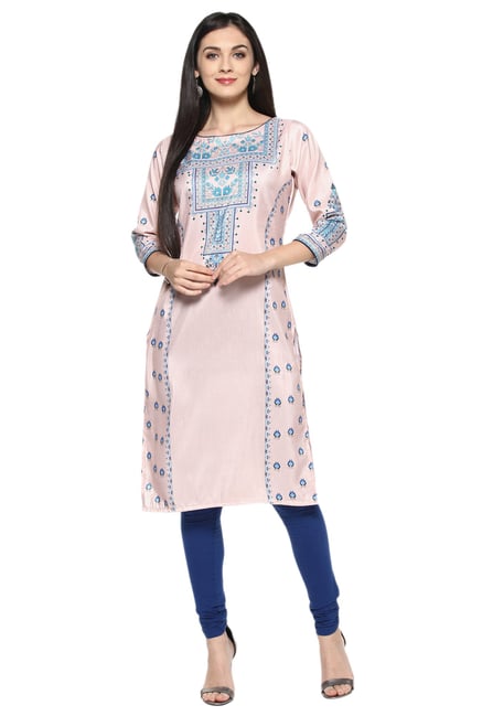 Ziyaa Pink Printed Poly Silk Straight Kurta Ziyaa Pink Printed Poly Silk Straight Kurta