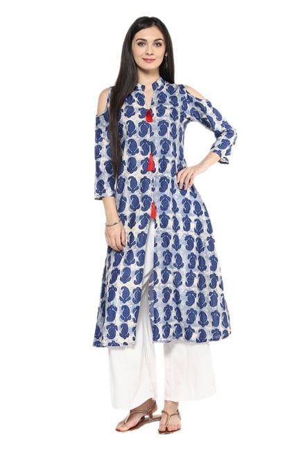 Ziyaa Blue Paisley Print Cotton Kurta Ziyaa Blue Paisley Print Cotton Kurta