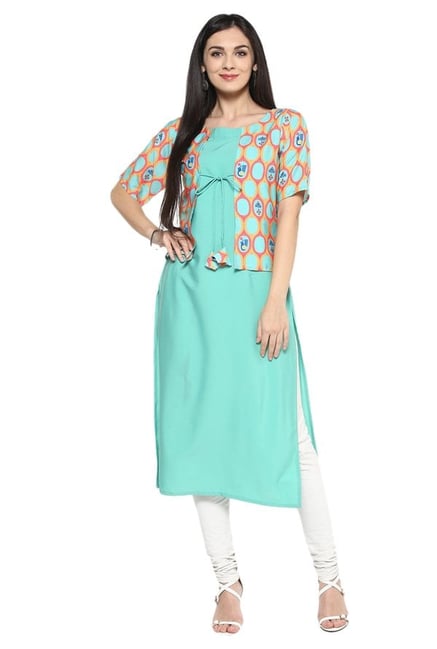 Ziyaa Green Printed Crepe Straight Kurta Ziyaa Green Printed Crepe Straight Kurta