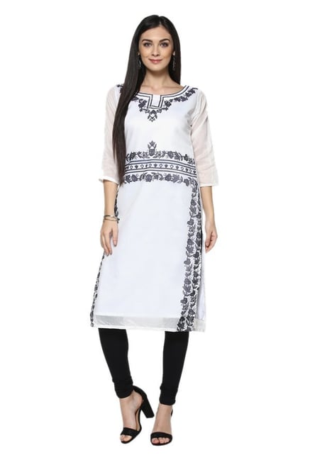 Ziyaa White Printed Chanderi Straight Kurta Ziyaa White Printed Chanderi Straight Kurta
