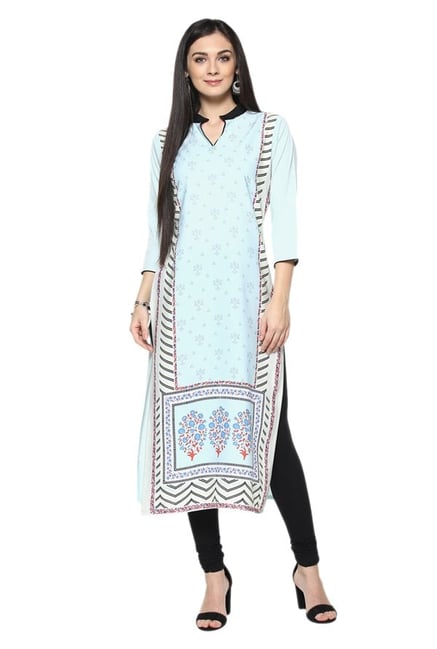 Ziyaa Blue Floral Print Crepe Kurta Ziyaa Blue Floral Print Crepe Kurta