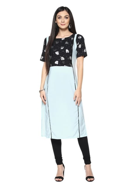 Ziyaa Blue Printed Crepe Straight Kurta Ziyaa Blue Printed Crepe Straight Kurta